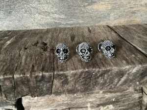 Modern Skull Dress Studs Tuxedo Shirt Buttons x3 Goth Wedding Halloween Ball - Picture 1 of 7