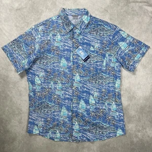 Izod Dockside Chambray Shirt Mens XL Blue Tropical Button Short Sleeve NWT - Picture 1 of 7
