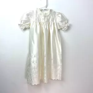 Vintage New Born Christening Gown Sears White Satin Embroidery Lace Short Sleeve - Picture 1 of 10