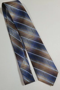 Van Heusen Men's Neck Tie Silk & Lyocell Pointed Formal Brown Striped 56" x 3" - Imagen 1 de 7