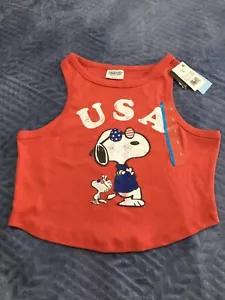 Snoopy Crop Top USA Tank Top Shirt - New With Tags Girls Size L 4th of July - Picture 1 of 5