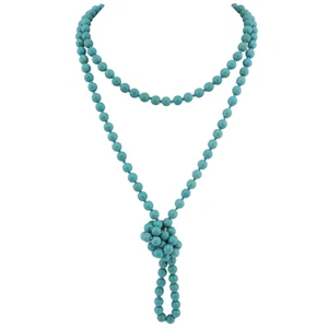 Long Turquoise Layered Necklace Handmade Statement Western Real Blue Bead Women - Picture 1 of 1
