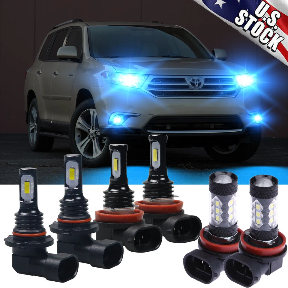 For Toyota Highlander 2011-2019 6X 8000k LED Headlight Bulbs High/Low Fog Lights - Image 1 of 4