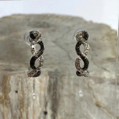 Ross-Simons Sterling Silver 925 Twisted Spiral Single Diamond Half Hoop Earrings - Image 1 of 4