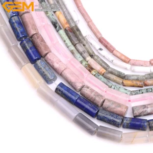 Natural Gemstone Column Tube Assorted Stone Loose Beads For Jewelry Making 15" - Picture 1 of 116