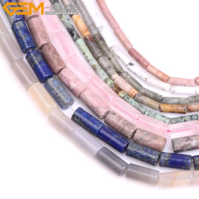 Natural Gemstone Column Tube Assorted Stone Loose Beads For Jewelry Making 15" - Image 1 of 4