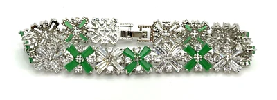Green & White CZ Tennis Star Burst 7" Bracelet - Image 1 of 4