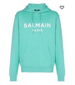 Balmain Unisex logo-print hoodie with kangaroo pocket see green white large $995 - Picture 1 of 18