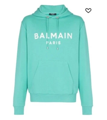 Moletom com capuz Balmain unissex estampa de logotipo com bolso canguru ver verde branco grande $995 - Imagem 1 de 4