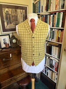 Vintage Yellow White and Black Tattersall Check Tweed Wool Waistcoat