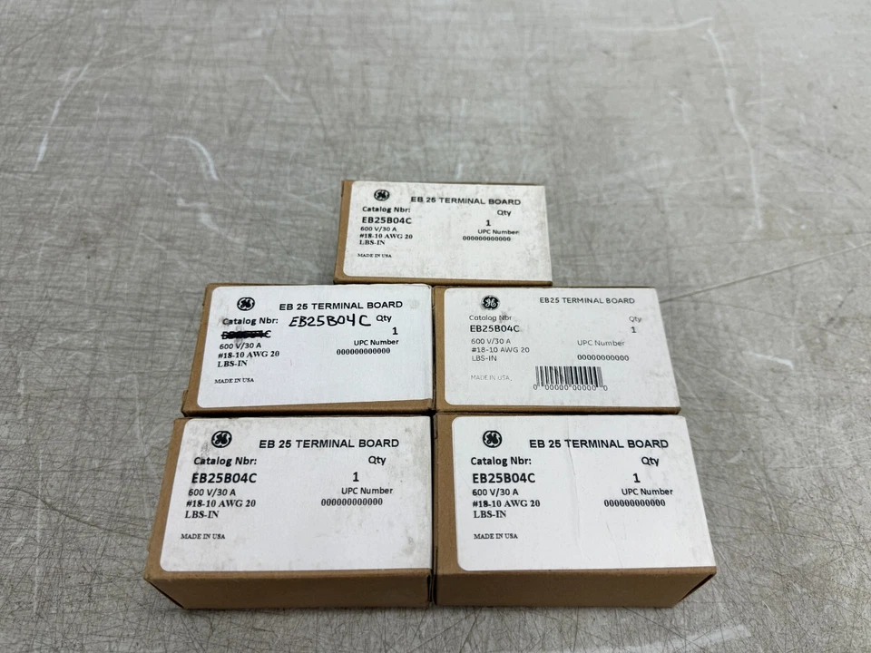 GE EB25B04C Terminal Block, Strip w/ Cover 4 Position 600V 30A 4-Pole Lot of 5 - Image 1 of 4