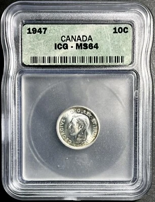 1947 Canada 10 Cents Toned ICG MS-64 – KM 34 George VI - Image 1 of 2
