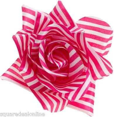 60096 Pink & White Stripe Rose Hair Clip Sourpuss Rockabilly Pinup Flower 50s  - Image 1 of 2