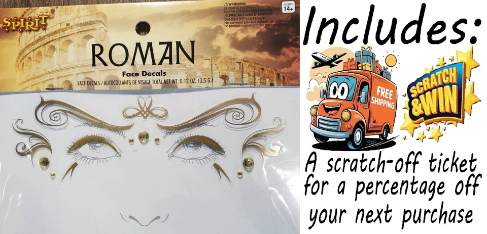 🆕ROMAN gold face decals from The Spirit Halloween Store +bonus🆓🎁🥳 - Image 1 of 4