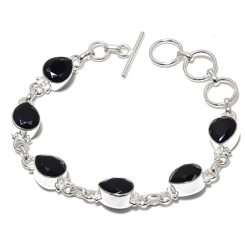 VALENTINO Bracciale gioiello in argento sterling 925 fatto a mano con pietre preziose spinello nero misura 7 8"