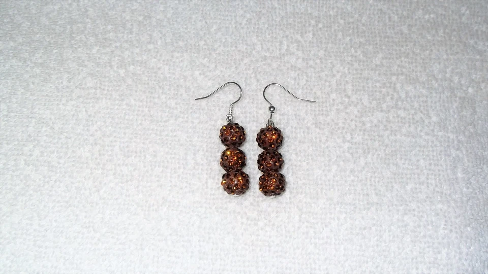 Handmade Chocolate Brown  Disco Ball Dangle Hook Pierced Earrings Jewelry Party - Image 1 of 2