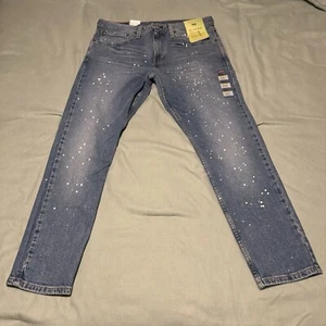 Levi's 512 Slim Taper Eco Performance Paint Splatter Blue Mens Denim Jeans 34x30 - Picture 1 of 13