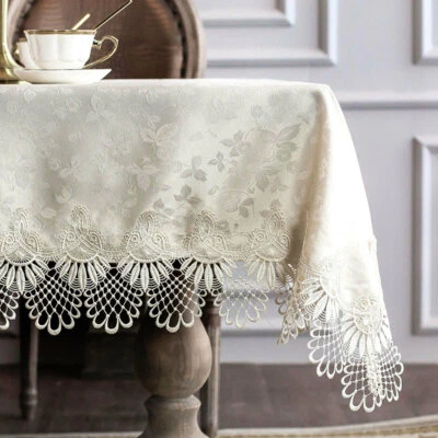 Europe Lace Tablecloth Rectangle Square Beige Dining Coffee TV Party Table Cover - Image 1 of 4