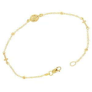 Italian 14k Yellow Gold Miraculous Medal Charm Rosary Bracelet 7" 2.1 grams - Picture 1 of 4