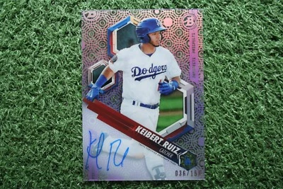 Keibert Ruiz 2018 Bowman High Tek Prospects Purple Rainbow Diffractor /150 Auto - Image 1 of 2