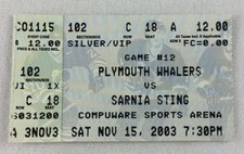 OHL 2003 11/15 Sarnia Sting at Plymouth Whalers Hockey Ticket