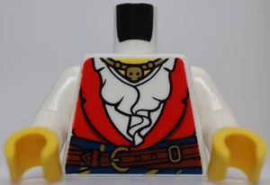 Lego White Torso Female Pirate Red Vest over Ruffled Shirt Dark Blue Sash - Picture 1 of 2