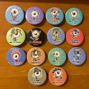 EYEBALL BUDDIES EYE Pin PINBACK BUTTON BUNDLE LOT Of 14 PINS FUNNY HUMOR  - Picture 1 of 2