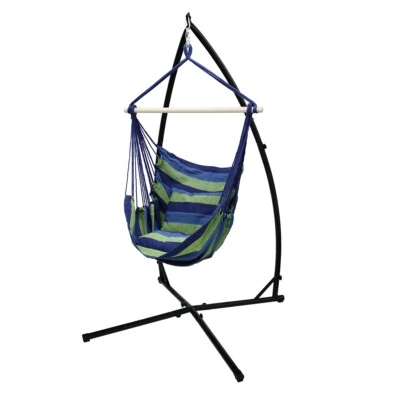 Hamaca balancín silla azul/verde y soporte metal 280 cm exterior interior/huerta - Imagen 1 de 4