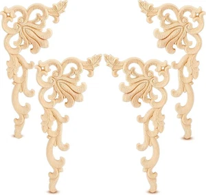 4 Pieces Wood Appliques Onlays Decorative Wooden DIY Applique and for...  - Picture 1 of 7