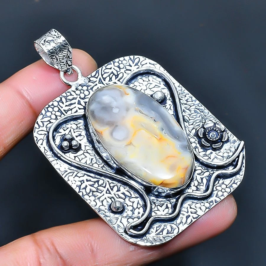 Colgante de joyería de piedras preciosas de ágata de encaje loco hecho a mano 2,46" Foto 1 de 1