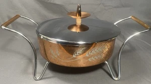 Vintage Pyrex Kupfer Chafing Dish Kasserolle Servierer Weizen Mid Century Modern - Bild 1 von 16