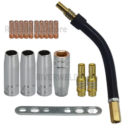 RIVERWELD MB15 15AK Contact Tip 0.8mm M6 Holder Nozzle Neck & MIG MAG Welding Torch 18pcs