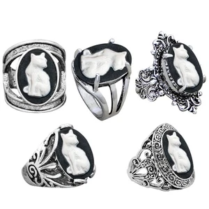 Lotto all'ingrosso 10 pezzi anelli cammeo gatto leopardo stile vittoriano regalo moda assortito - Foto 1 di 10