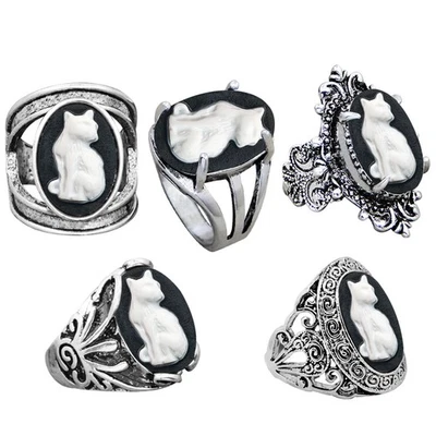 Venta al por mayor Lote 10 piezas Anillos camafeo Leopardo Gato Estilo Victoriano Surtido Moda Regalo Foto 1 de 4