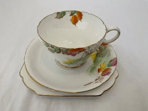 Shelley Teacup, Saucer & Square Plate. Fall Leaves, Tree on a Hill. - Picture 1 of 3