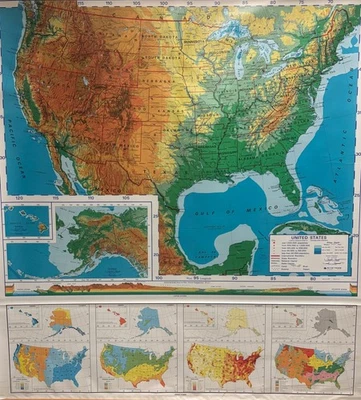 Mapas escolares desplegables 1 capa EE. UU. vintage, salvamento, antiguos, antiguos. Foto 1 de 4