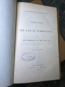 Law of Subrogation by S.F. Dixon 1862 Civil & Common Law Treatise RARE - Picture 1 of 4