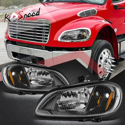 Black Housing Amber Side Headlights Lamps for Freightliner M2 106 112 2003-2019 - Image 1 of 4