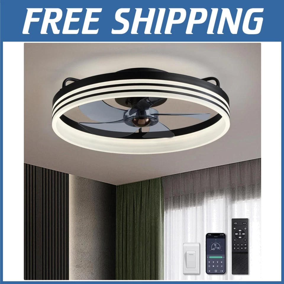 Dimmable LED Light Flush Mount Fan Remote Control - Image 1 of 4