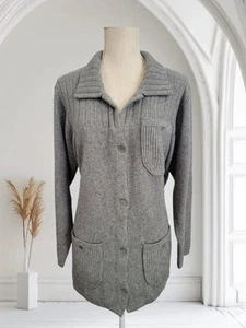Elegance Paris Cashmere Silk Cardigan Sweater Size 14 Gray 3 Pocket Front EUC - Picture 1 of 13