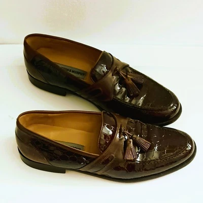 Johnston & Murphy Brown Tassel Loafers 10 Men's Tassel Leather Alligator Print - Image 1 of 4