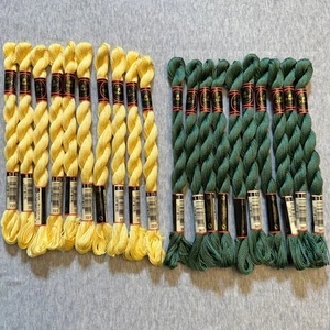 DMC Cotton Perle #5 Lot of 20 - Yellow #727 Green #367 - Embroidery Floss Thread - Picture 1 of 4