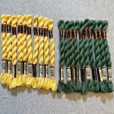 DMC Cotton Perle #5 Lot of 20 - Yellow #727 Green #367 - Embroidery Floss Thread - Image 1 of 4