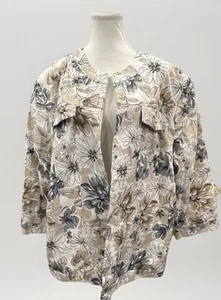 Alfred Dunner Women’s Floral Muted Neutral Jacket Open Cardigan Sz 24W Brown - Picture 1 of 22