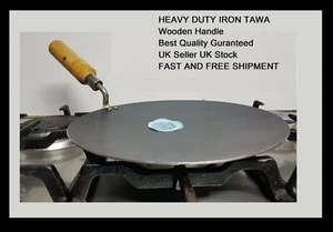 PURE IRON Tawa PARANTHA ROTI Pan Wooden Handle HEAVY DUTY Dough UK Chapatti TAVA - Picture 1 of 5