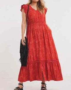 Joe Browns MAXI Dress RED Print Cotton Sizes 12 14 16 18 20 22 24 26 28 30 32 - Picture 1 of 7