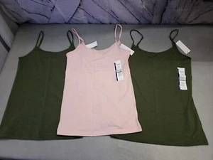 Time And Tru Women's -3 Pack- XS (0-2) 2 Green 1 Pink Adjustable Strap Cami Tank - Picture 1 of 5