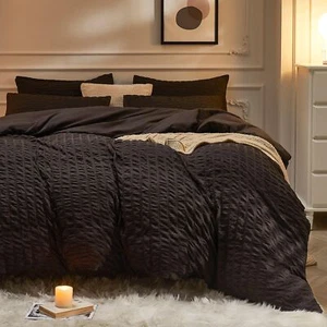 Black Duvet Cover Twin Size 3pcs Washed Microfiber Bedding Set Soft Breathabl... - Picture 1 of 6