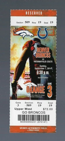 BRANDON MCMANUS / BRADLEY ROBY DEBUT - 2014 NFL COLTS & BRONCOS FULL TICKET Cover