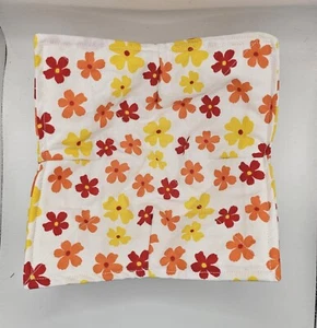 Handcrafted Reversible Microwave Bowl Cozy Orange and Yellow Flowers on White - Picture 1 of 2